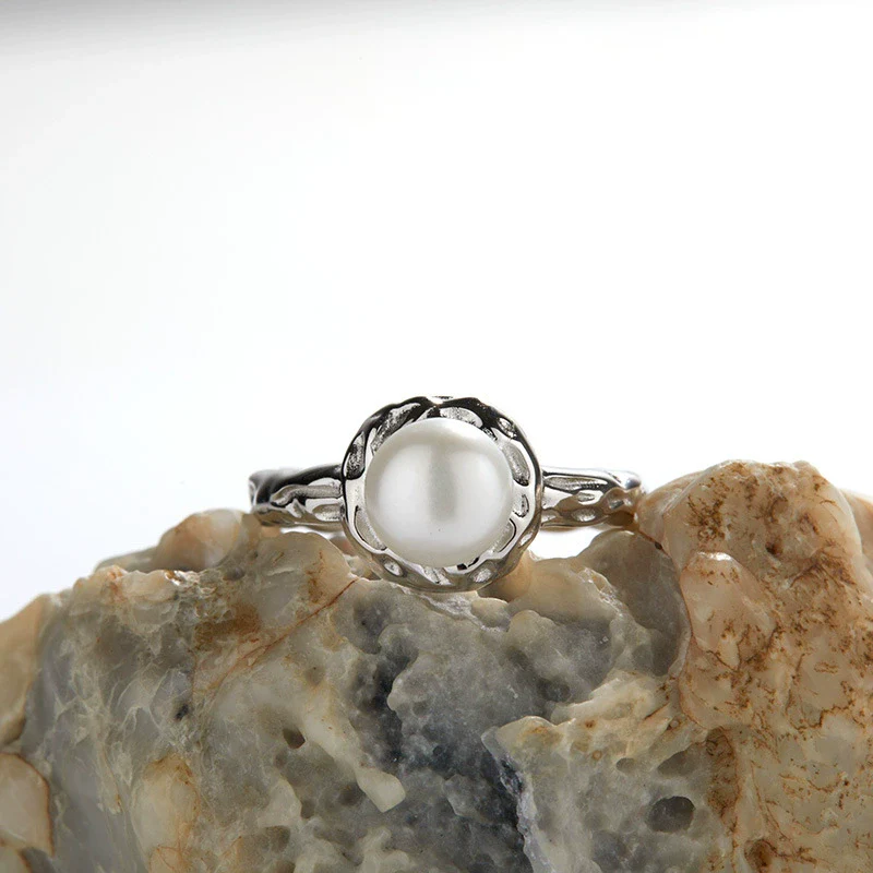 Women's S925 Sterling Silver Geometric Natural Freshwater Pearl Inlaid Ring - Image 2