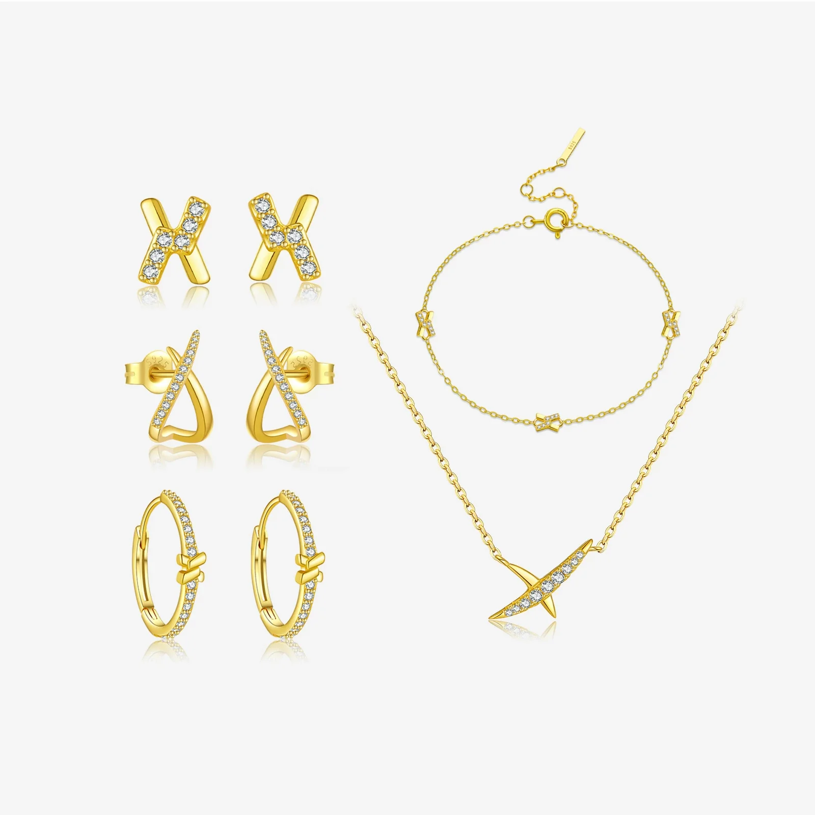 Women's S925 Sterling Silver Jewelry Set With Microinlaid Zircon Bracelet Necklace Earrings Classic Versatile Design