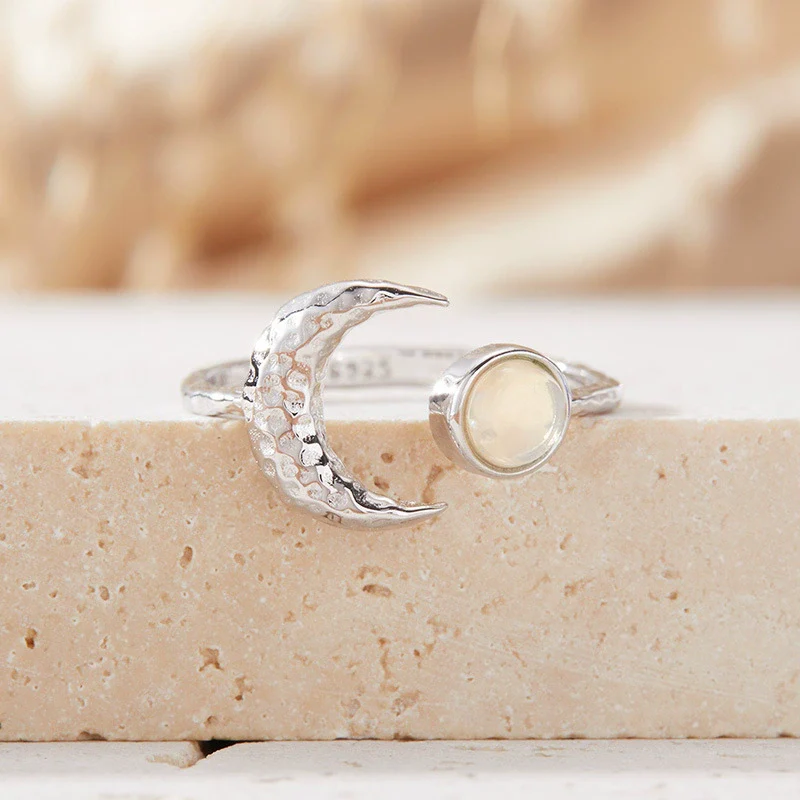 Women's S925 Sterling Silver Moon Shape Ring Set With Natural Jasper Gemstones - Image 12