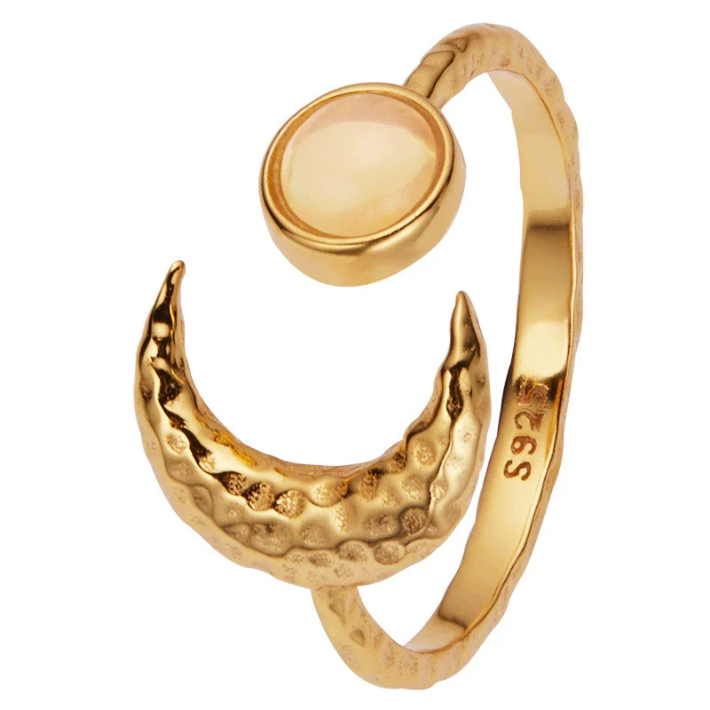 Women's S925 Sterling Silver Moon Shape Ring Set With Natural Jasper Gemstones - Image 5