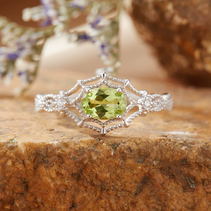 Women's S925 Sterling Silver Natural Amethyst Citrine Gemstone Ring With Spider Web Shape And Artistic Style - Image 9