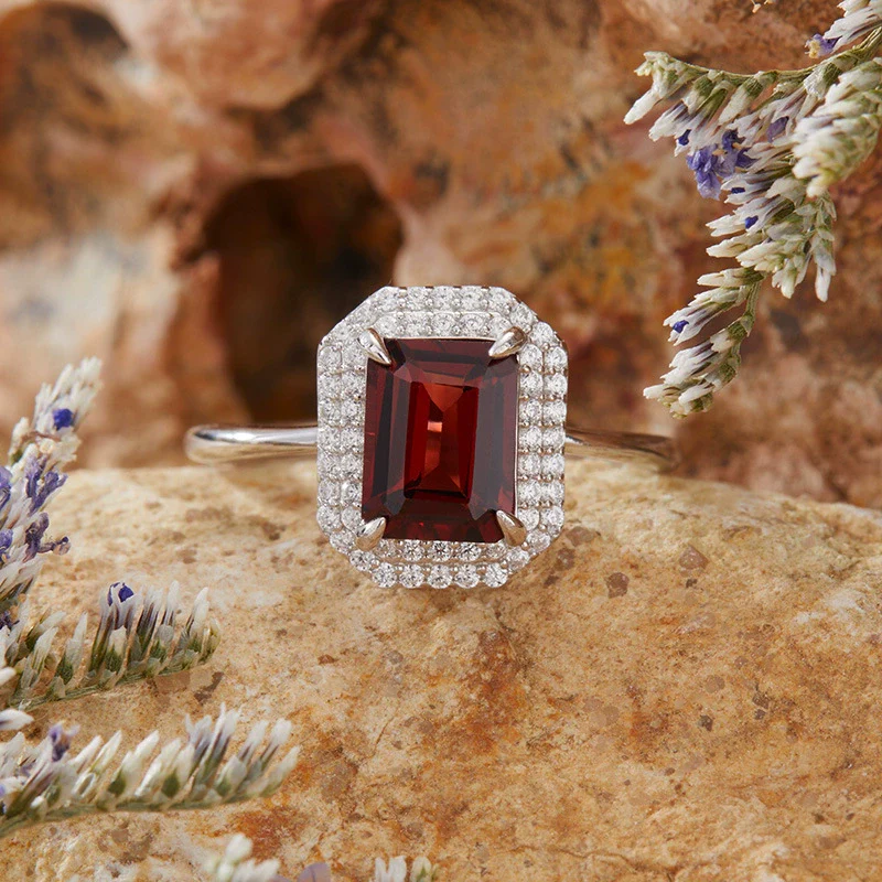 Women's S925 Sterling Silver Natural Colored Gemstone Ring With Crystal Sugar Cube Shape Geometric Pattern Set With Crystals Style - Image 6