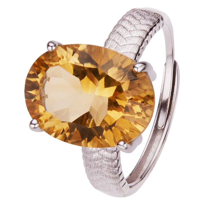 Women's S925 Sterling Silver Natural White Crystal Citrine Amethyst Geometric Ring Jewelry - Image 5