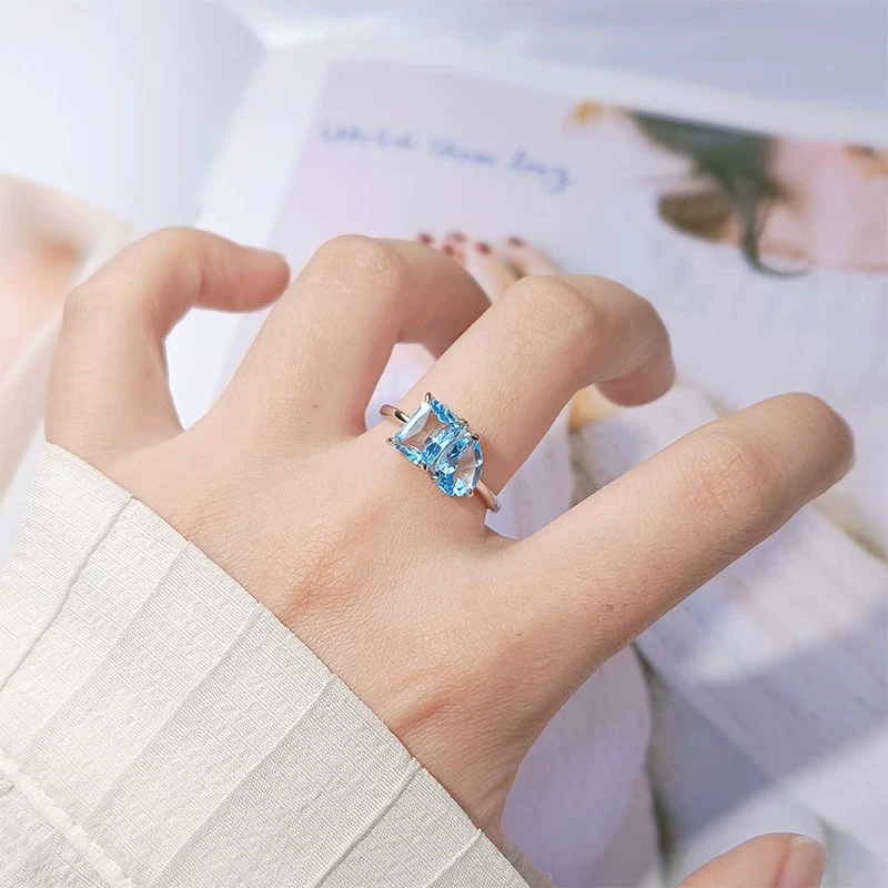 Women's S925 Sterling Silver Ring With Natural Topaz Garnet Amethyst Citrine Double Main Stone Geometric Drop Shape Crystal Set - Image 2