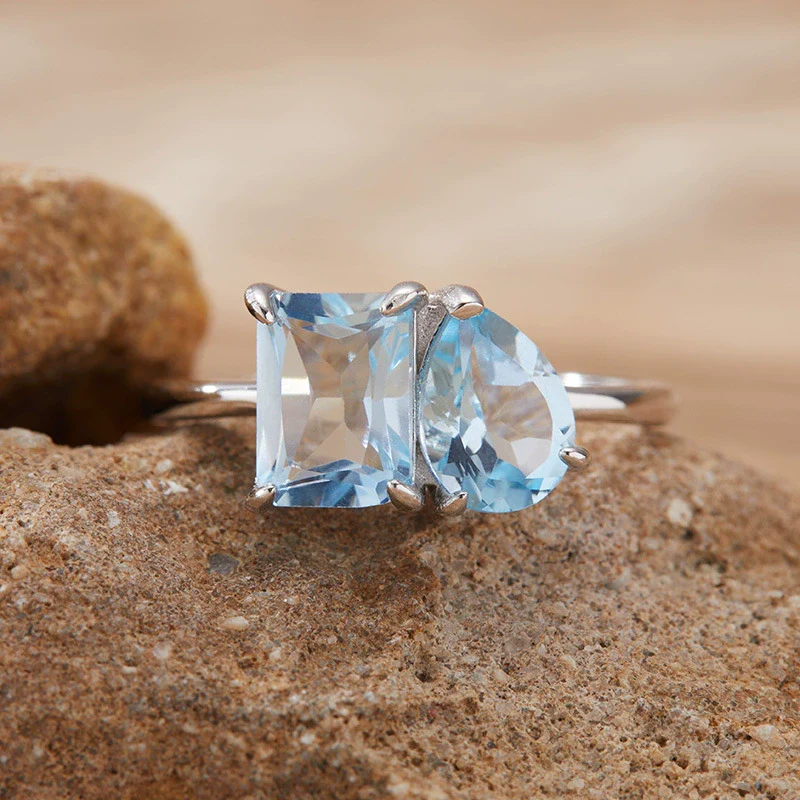 Women's S925 Sterling Silver Ring With Natural Topaz Garnet Amethyst Citrine Double Main Stone Geometric Drop Shape Crystal Set - Image 7