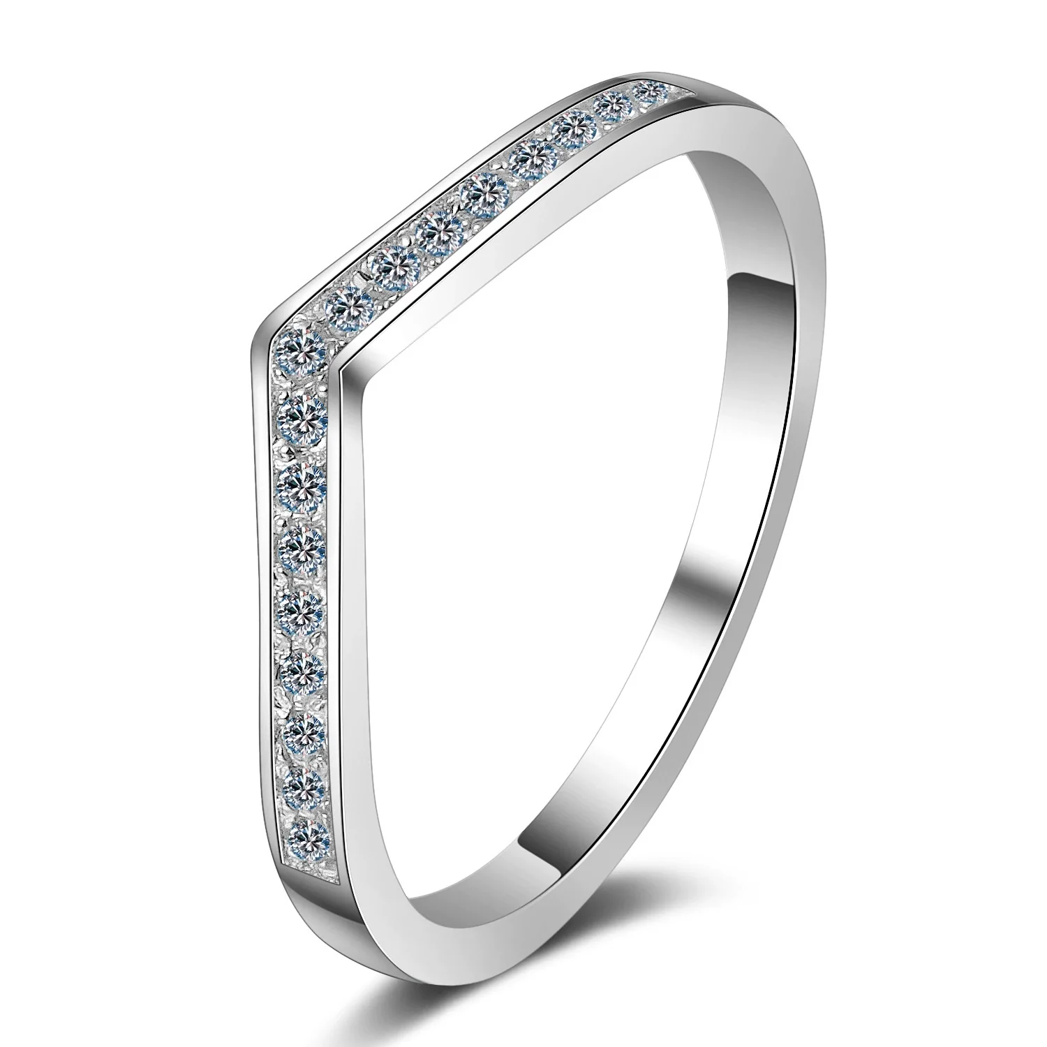 Women's S925 Sterling Silver Vshaped Geometric Ring With Moissanite And Electroplating Treatment - Image 5
