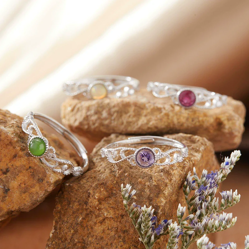 Women's S925 Sterling Silver Wave Shaped Gem Set Ring With Natural Sapphire Ruby Topa Garnet Olivine