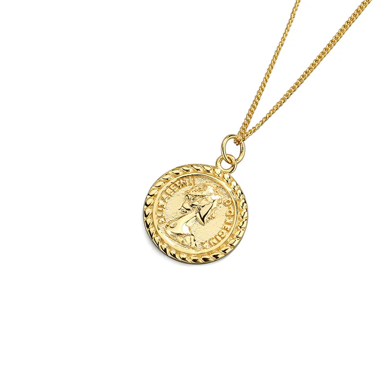 Women's Silver Geometric Portrait Round Coin Necklace Copper Electroplating Accessories - Image 5