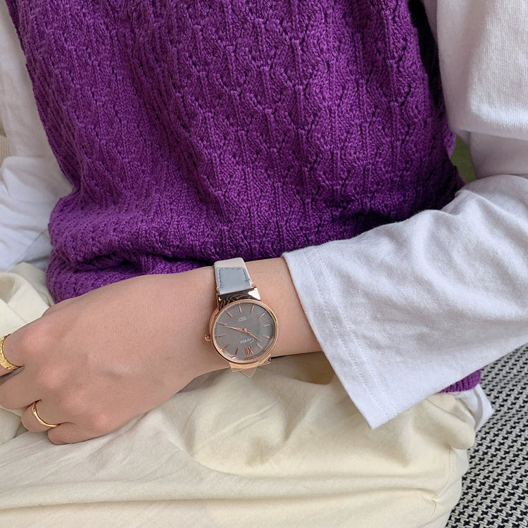 Women's Simple Elegant Retro Art Academy Style Quartz Watch Alloy Case Imitation Leather Strap Stainless Steel Horseshoe Buckle Round Dial - Image 7