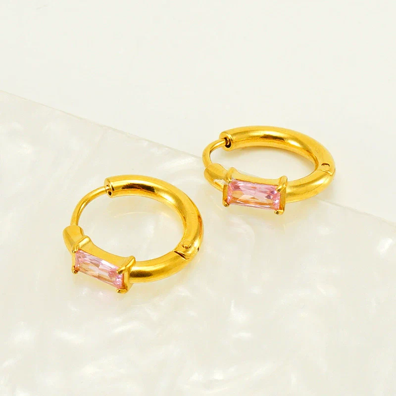 Women's Simple Fashion Square Zircon Inlaid 316L Stainless Steel 18K Gold Plated Geometric Earrings - Image 4