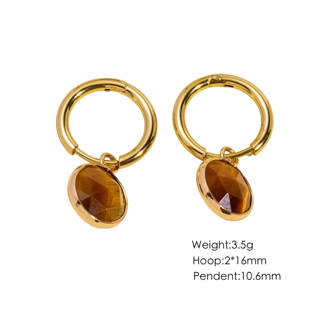 Women's Simple Geometric Natural Stone And Copper Earrings Set With Gemstones - Image 9