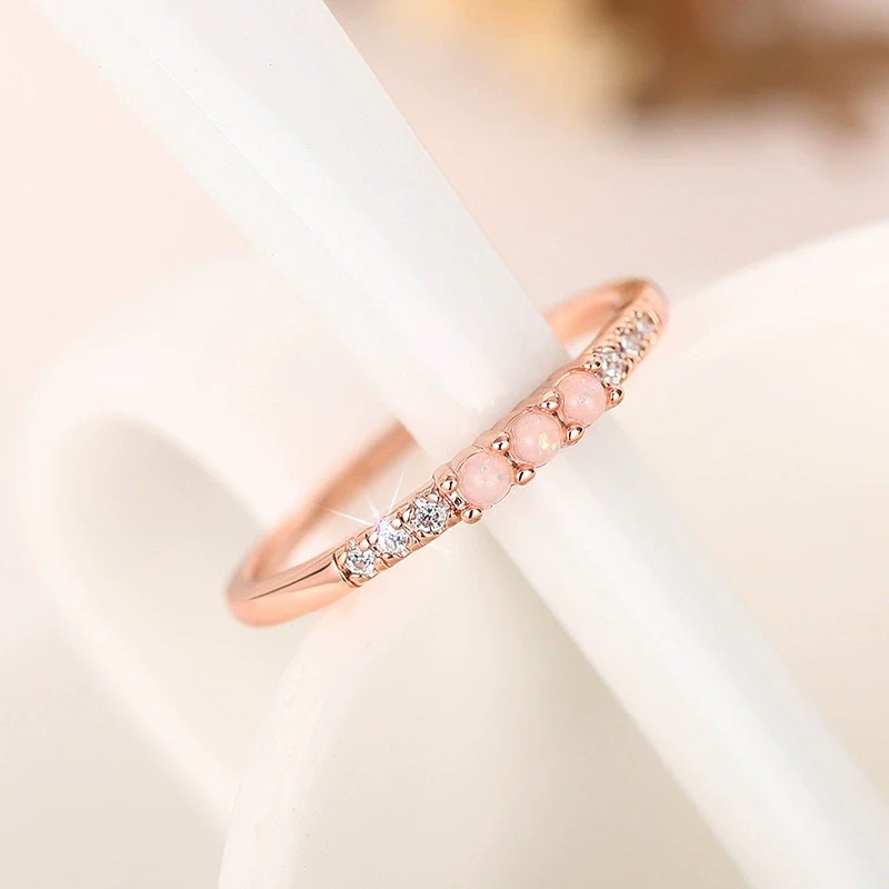 Women's Simple Geometric Tail Ring Imitation Opal Copper Zirconia Jewelry - Image 3