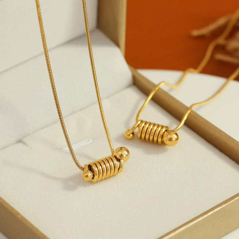 Women's Simple Spiral Spring Gold Bead Snake Bone Chain Necklace Titanium Steel 18K Gold Plated - Image 3