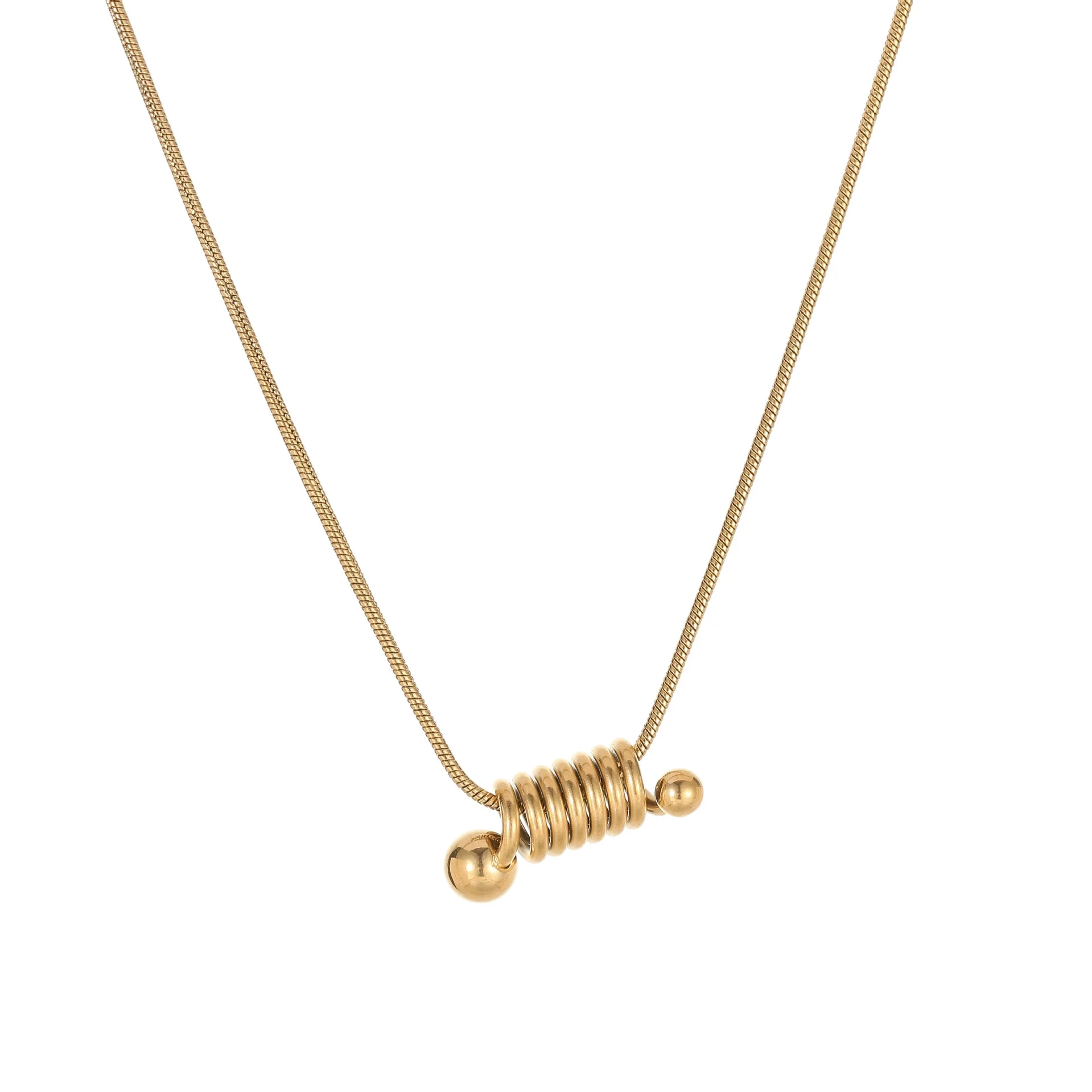 Women's Simple Spiral Spring Gold Bead Snake Bone Chain Necklace Titanium Steel 18K Gold Plated - Image 5