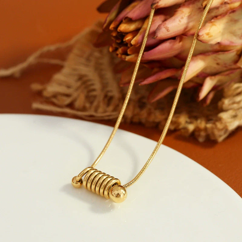 Women's Simple Spiral Spring Gold Bead Snake Bone Chain Necklace Titanium Steel 18K Gold Plated - Image 6