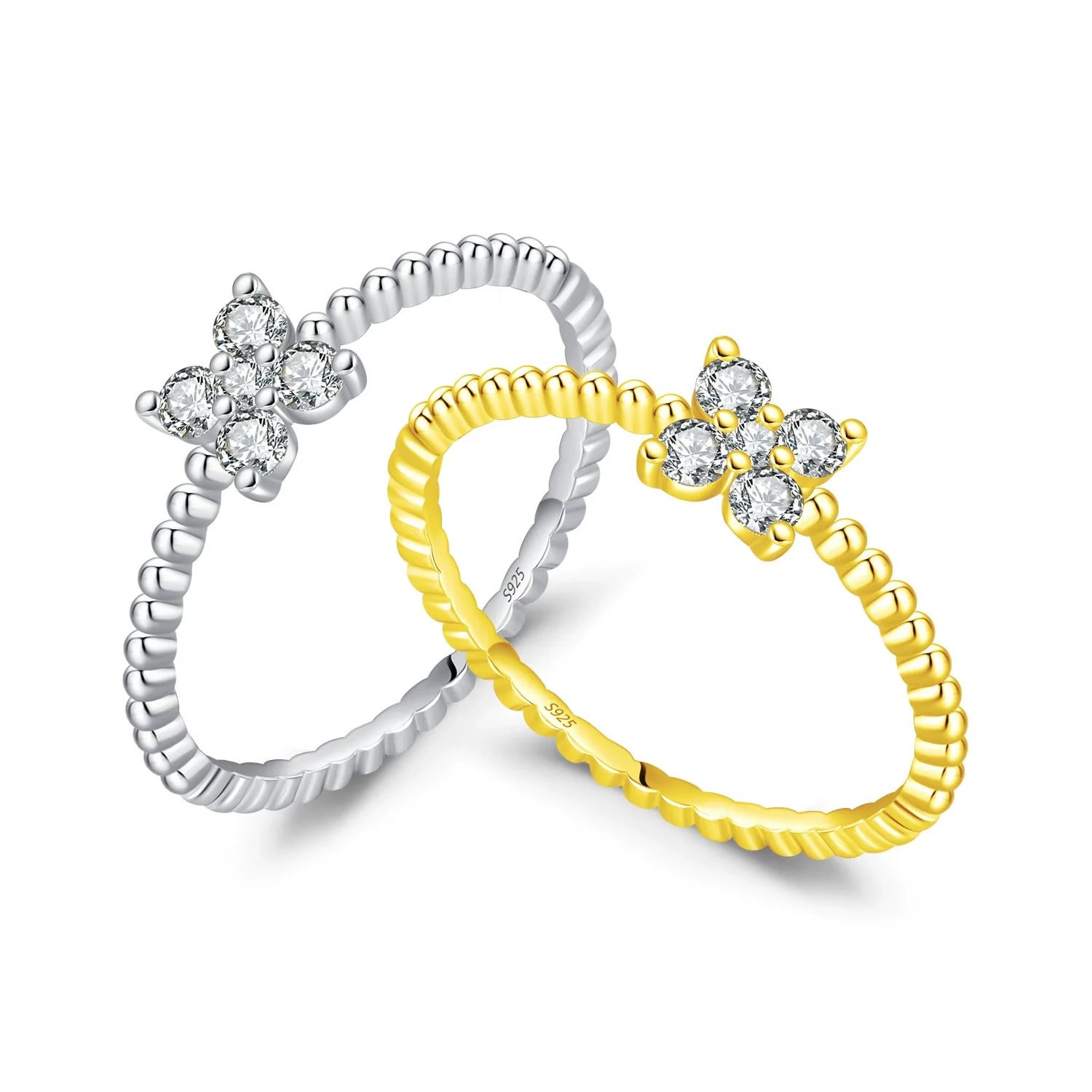 Women's Small Fresh Mori Style Four Leaf Clover Diamond Two Color Ring In S925 Sterling Silver - Image 4