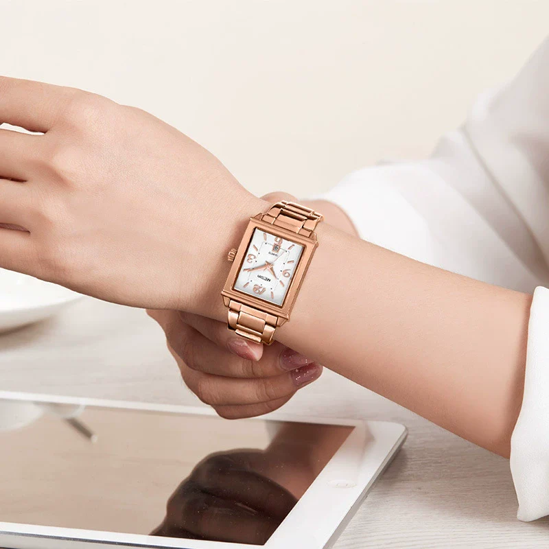 Women's Square Alloy Case Stainless Steel Band Retro Fashion Quartz Watch With Imported Movement And Calendar - Image 4