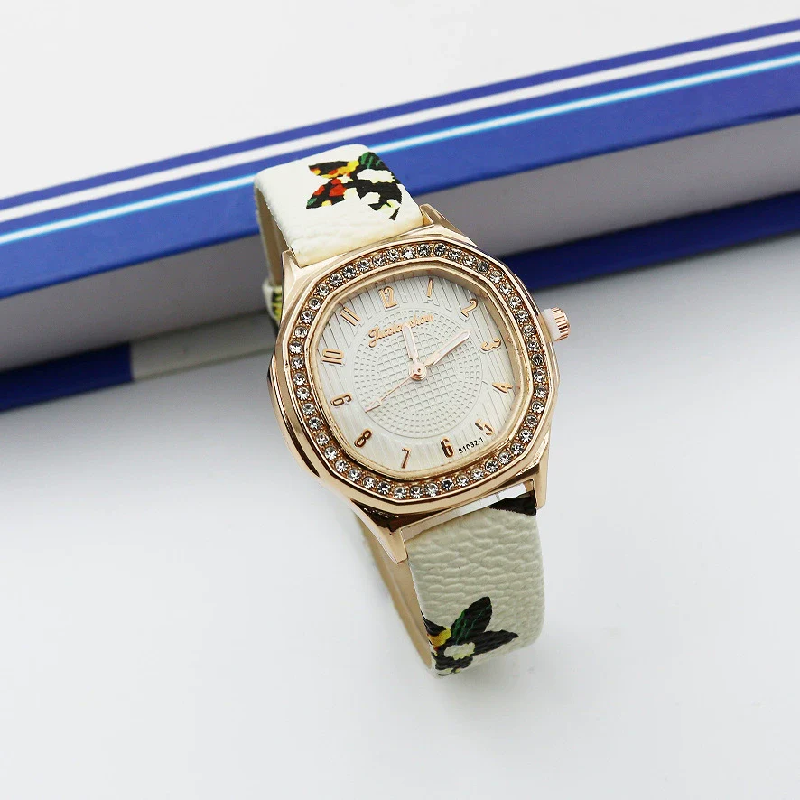 Women's Square Alloy Pu Leather Quartz Watch With Spiral Crown And Pin Buckle - Image 9