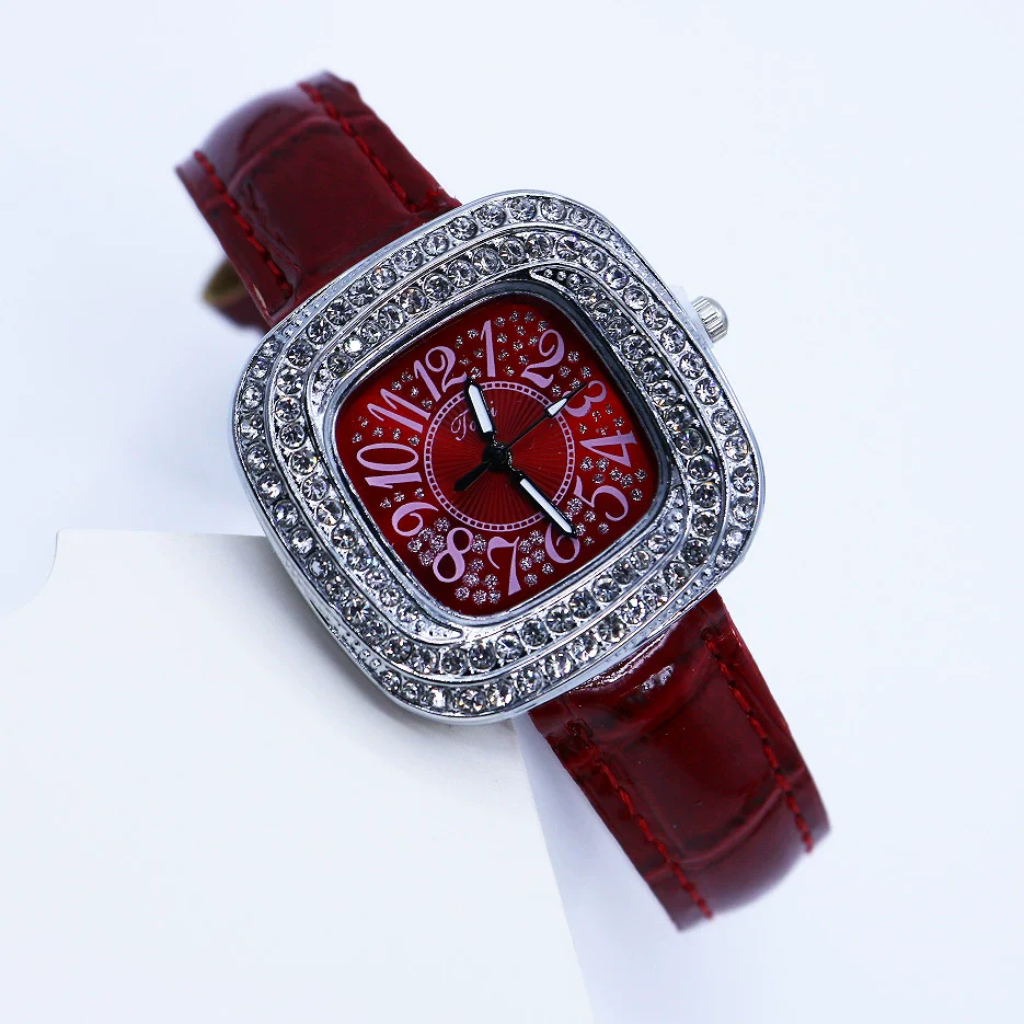 Women's Square Alloy Quartz Watch With Rhinestones And Pu Strap - Image 12