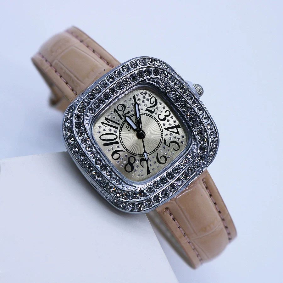 Women's Square Alloy Quartz Watch With Rhinestones And Pu Strap - Image 13