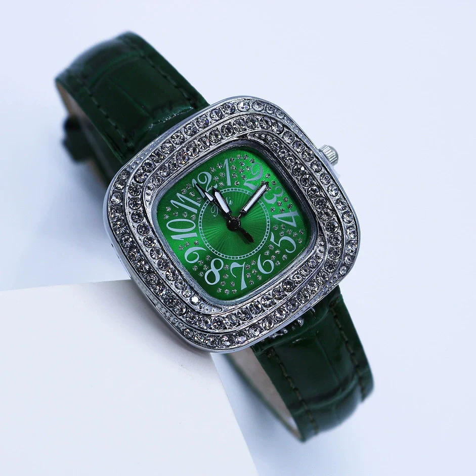 Women's Square Alloy Quartz Watch With Rhinestones And Pu Strap - Image 15