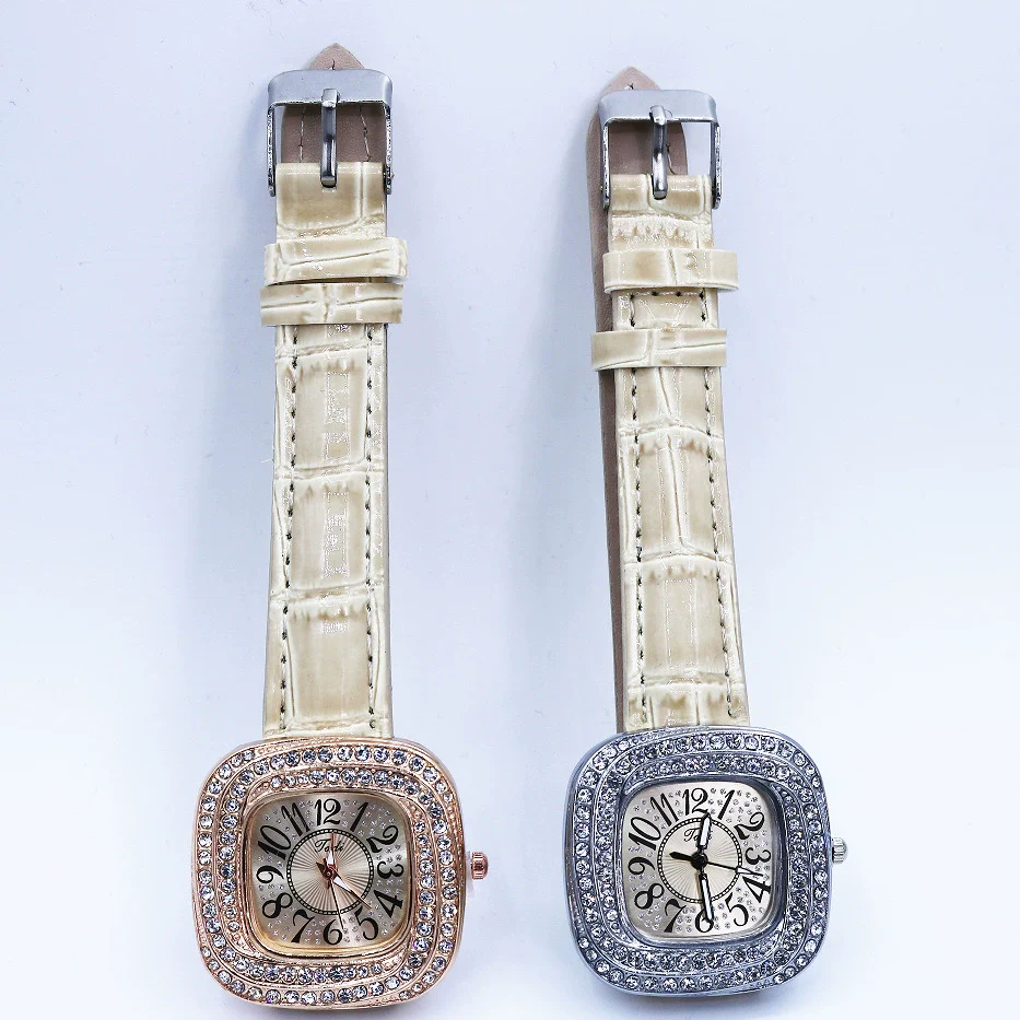 Women's Square Alloy Quartz Watch With Rhinestones And Pu Strap - Image 3