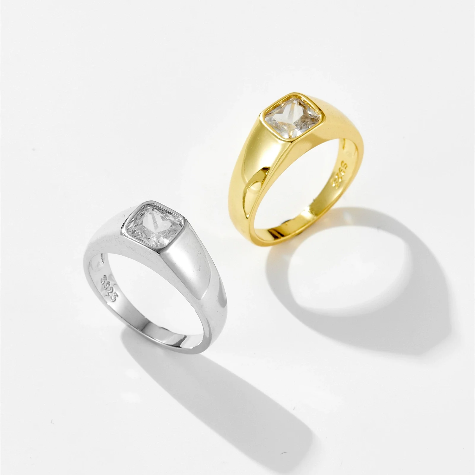 Women's Square Microinlaid Zircon Ring Copper Electroplated Platinum 18K Gold Fashion Geometric Jewelry - Image 3