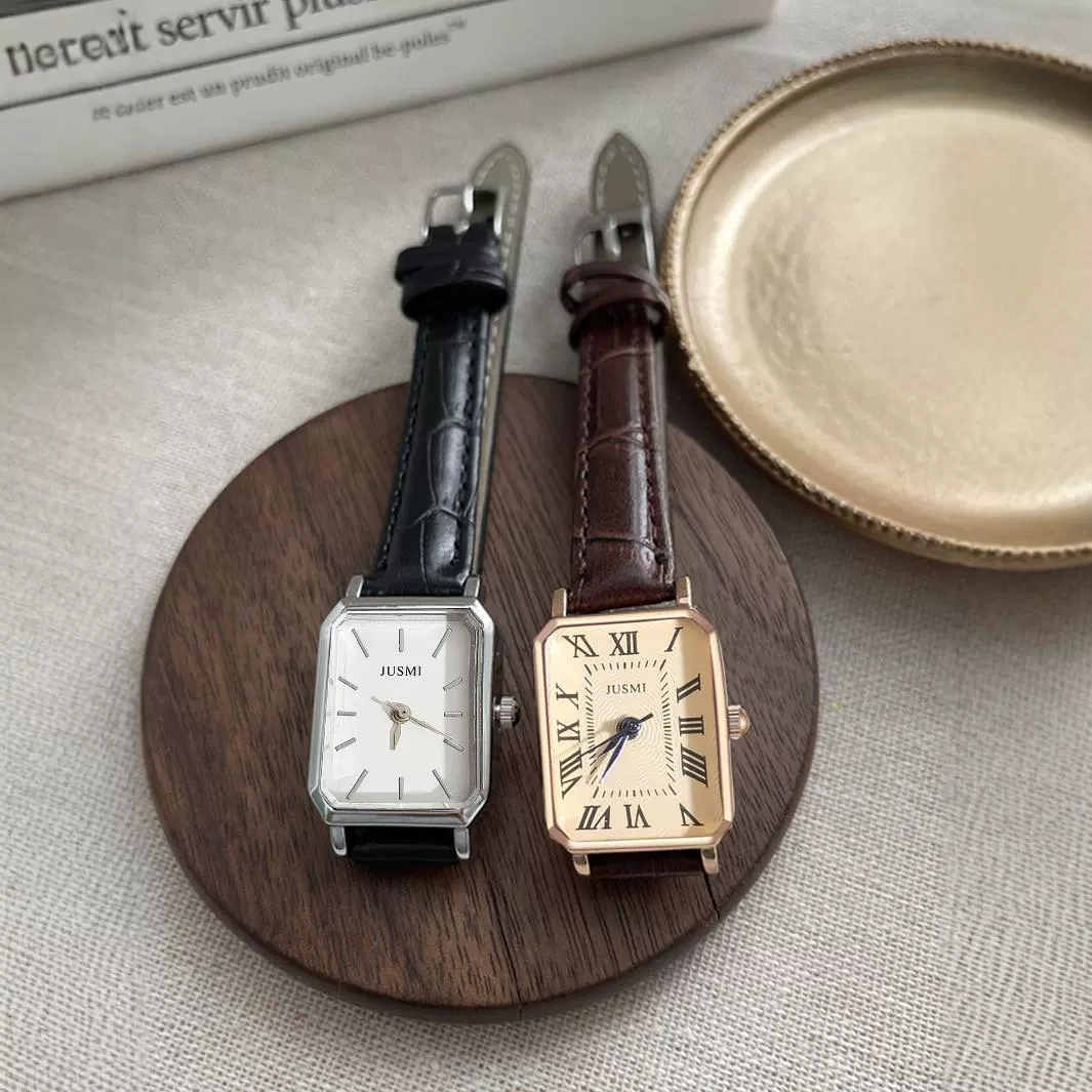 Women's Square Retro Quartz Watch With Pu Strap And Alloy Case