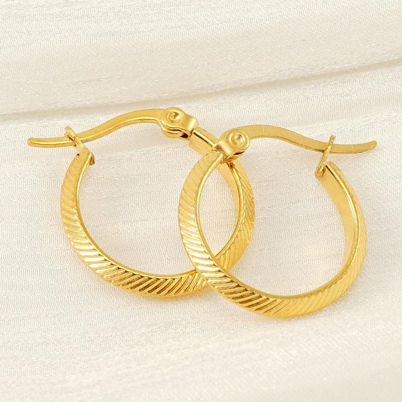 Women's 316L Stainless Steel 18K Geometric Round Striped Earrings With Electroplating - Image 2