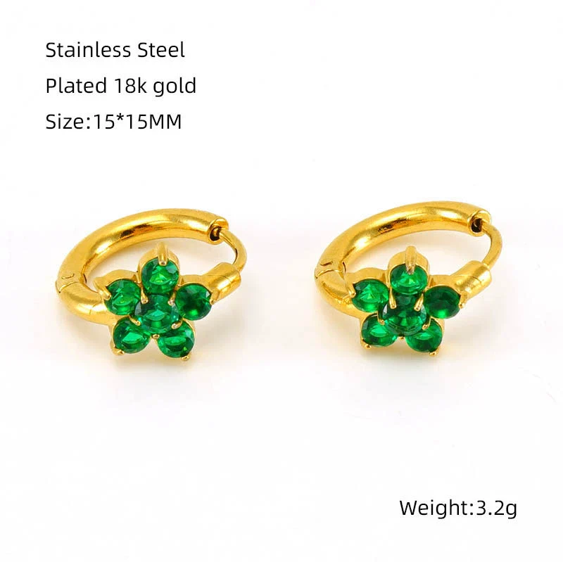 Women's 316L Stainless Steel 18K Gold Plated Flower Zircon Inlaid Earrings - Image 8