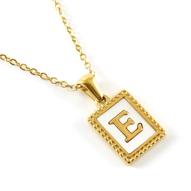 Women's 316L Stainless Steel 18K Gold Plated Letter Pendant Necklace With Natural Shell Inlay And Electroplating - Image 9