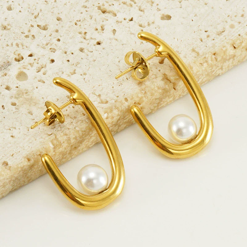 Women's 316L Stainless Steel 18K Gold Plated Ushape Geometric High Sense Electroplated Earrings - Image 2