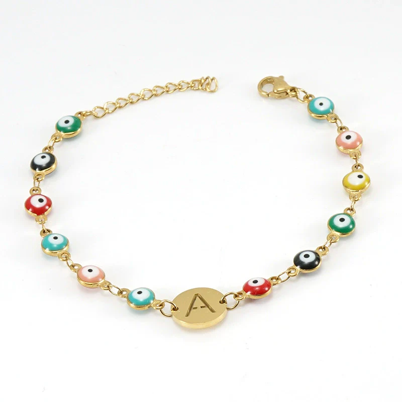 Women's Stainless Steel And 18K Gold Plated Letter Evil Eye Dripping Oil Bracelet - Image 6