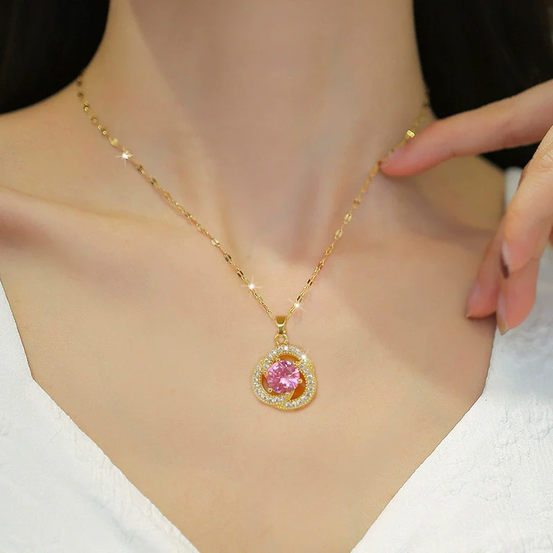 Women's Stainless Steel And Copper Geometric Electroplated Necklace - Image 2
