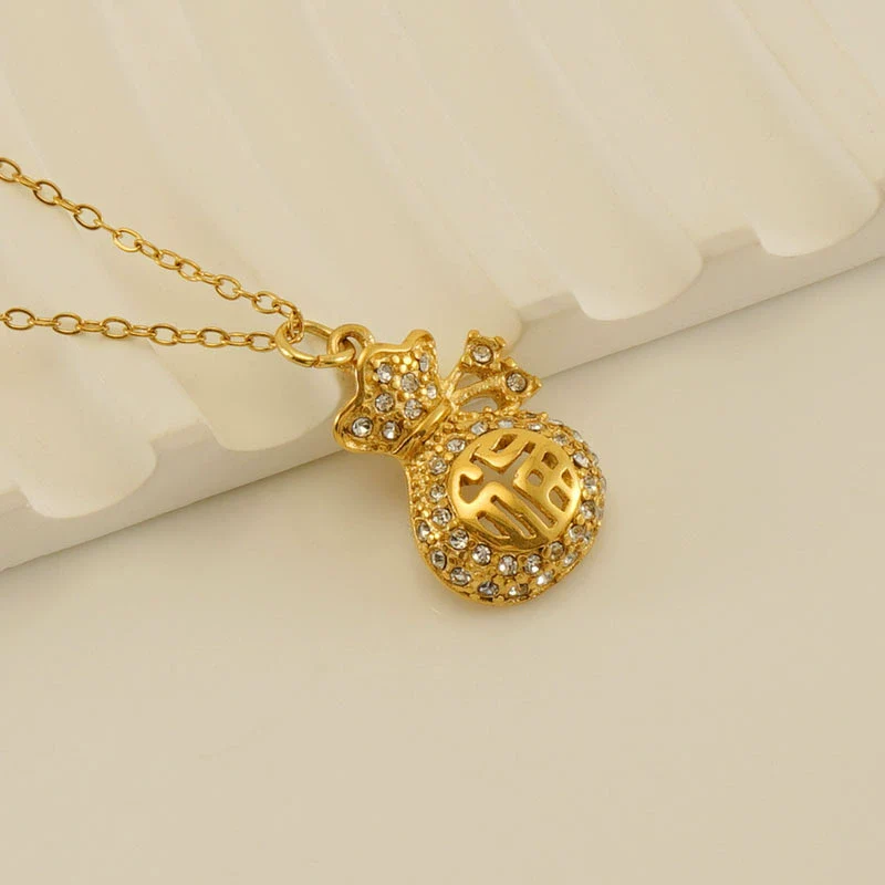 Women's 316L Stainless Steel And 316L Stainless Steel 18K Gold Plated Diamond Design Hollow Pendant Necklace With Ochain - Image 3