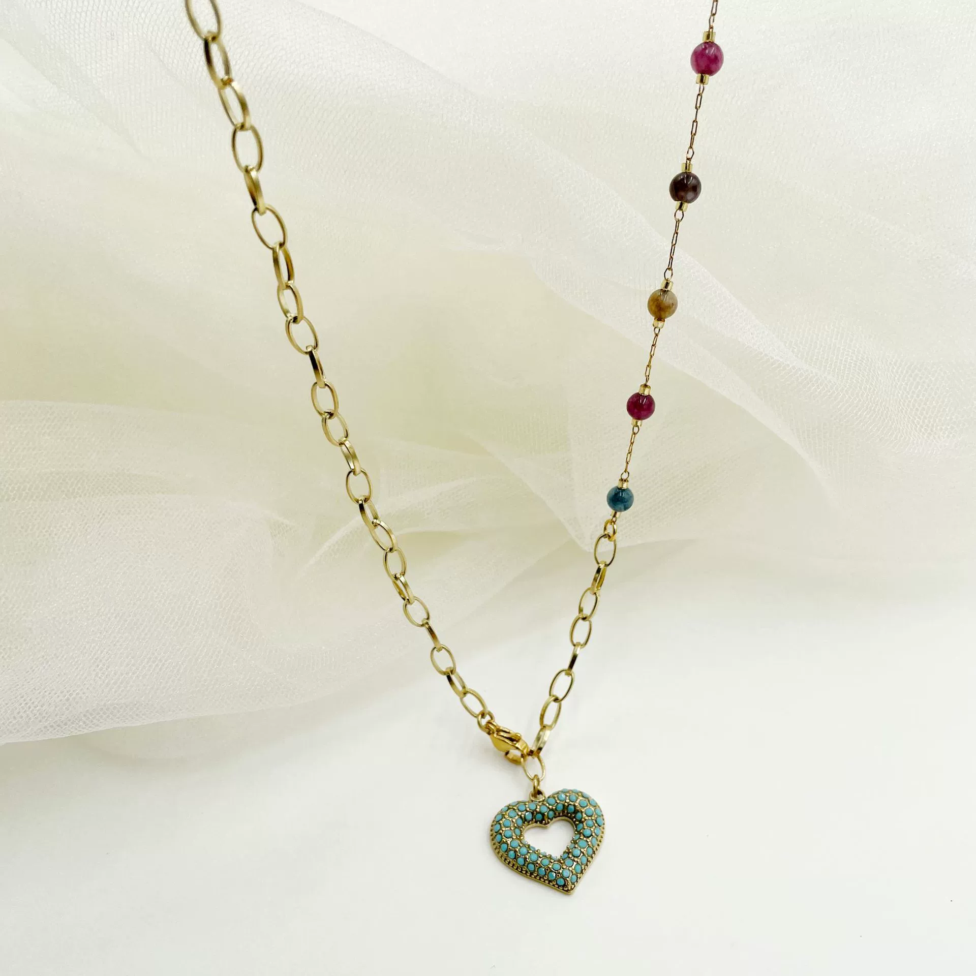 Women's Stainless Steel And Titanium Steel Crystal Bead Chain Twisted Chain Microinlaid Zircon Blue Love Pendant Necklace Electroplated - Image 6