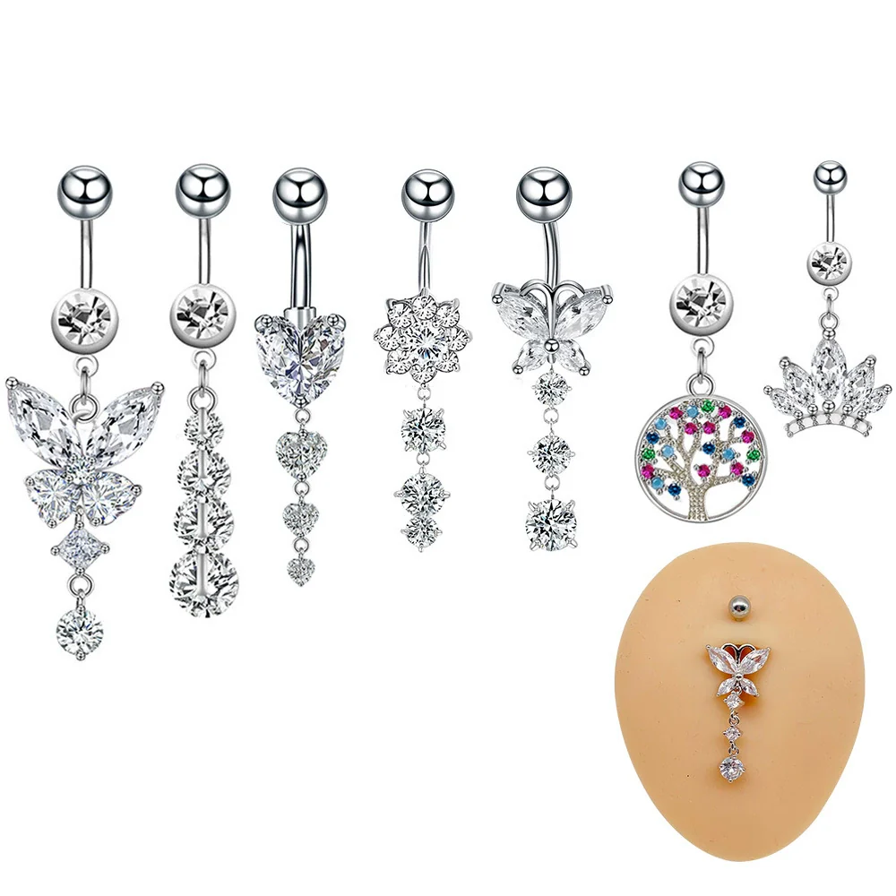 Women's Stainless Steel Butterfly Heart Tree Of Life Navel Ring Piercing Jewelry Electroplated