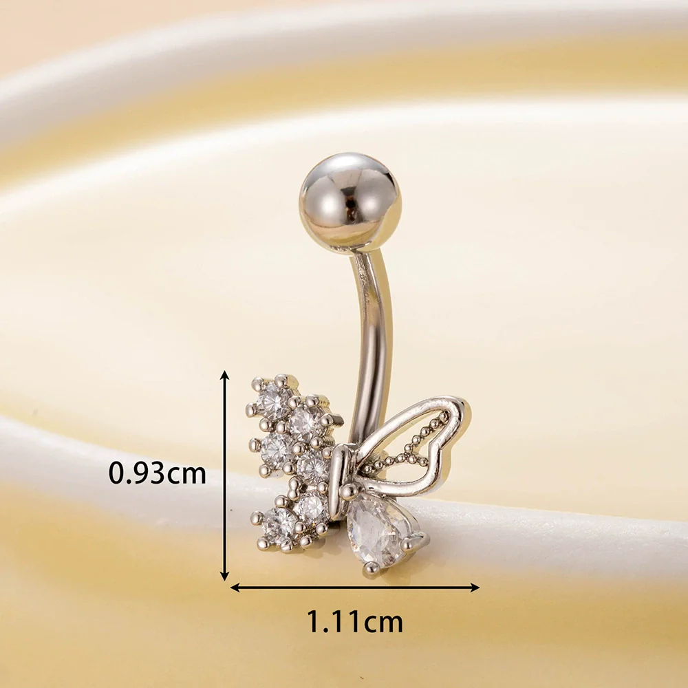 Women's Stainless Steel Butterfly Zircon Belly Button Ring Electroplated Fashion Abdominal Puncture Jewelry - Image 6