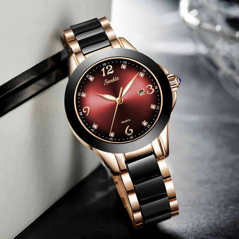 Women's Stainless Steel Case Ceramic Strap Round Dial Fashion Watch - Image 3