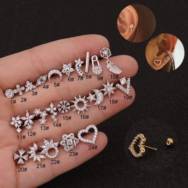 Women's Stainless Steel Flower Stud Earrings Inlaid With Zircon