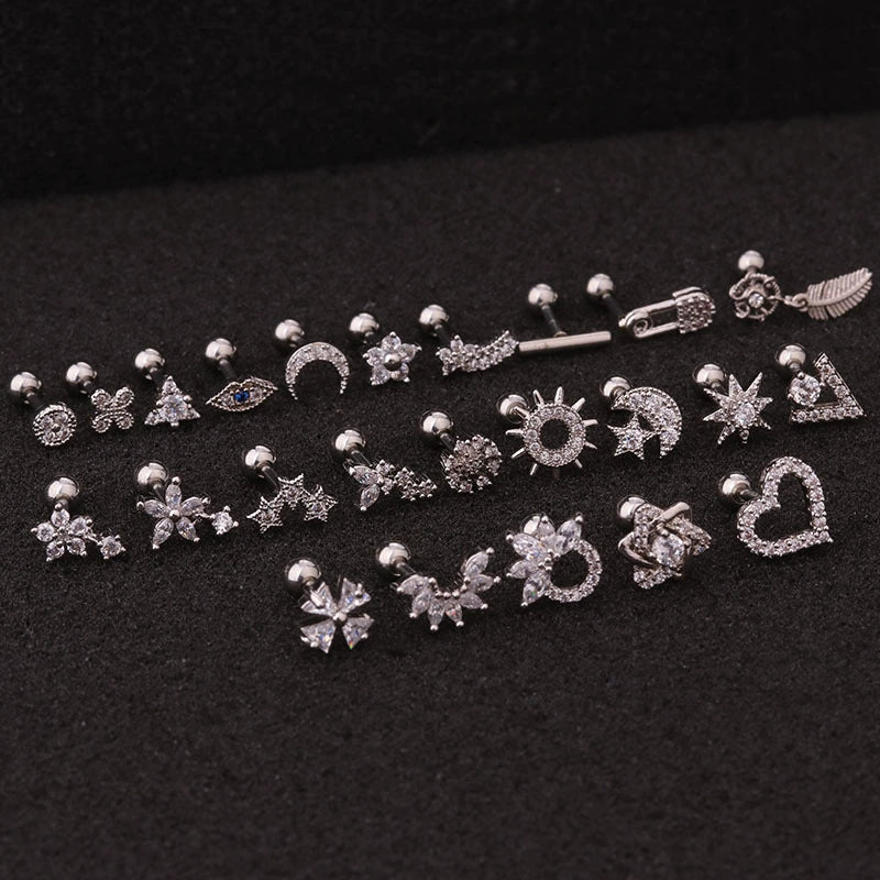 Women's Stainless Steel Flower Stud Earrings Inlaid With Zircon - Image 3