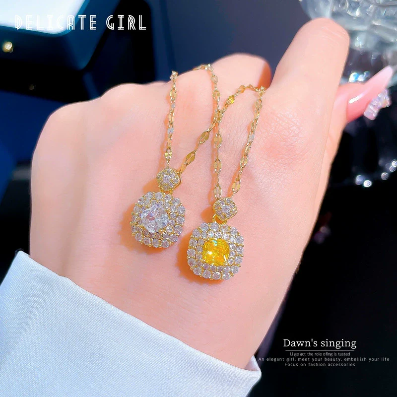 Women's Stainless Steel Geometric Light Luxury Style Micro Diamond Necklace - Image 2