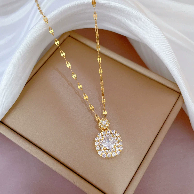 Women's Stainless Steel Geometric Light Luxury Style Micro Diamond Necklace - Image 7