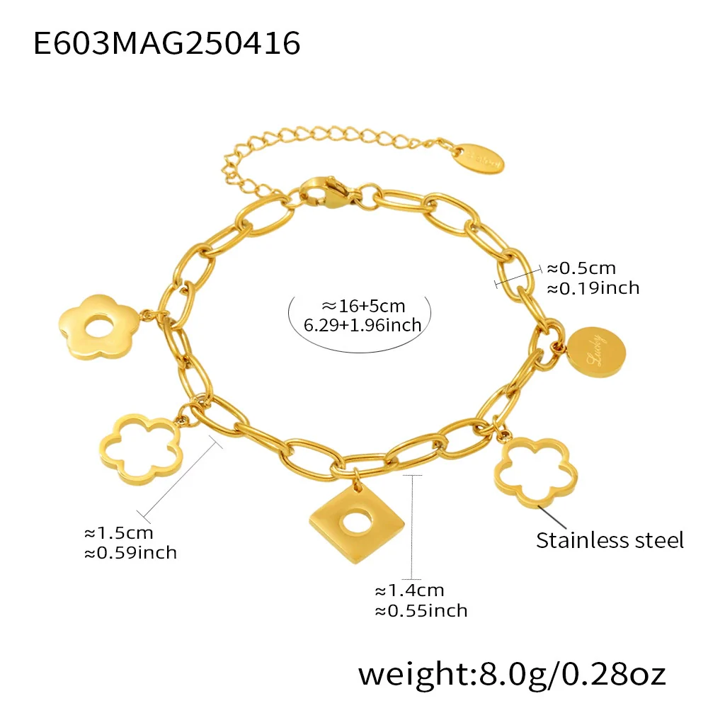 Women's Stainless Steel Geometric Square Ferris Wheel Flower Bracelet Plated 18K Real Gold Fashion Decoration - Image 8