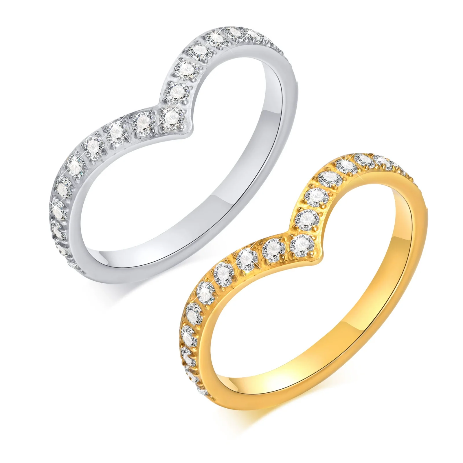Women's Stainless Steel Geometric Vshaped Zircon Ring Jewelry With Diamond Design - Image 5