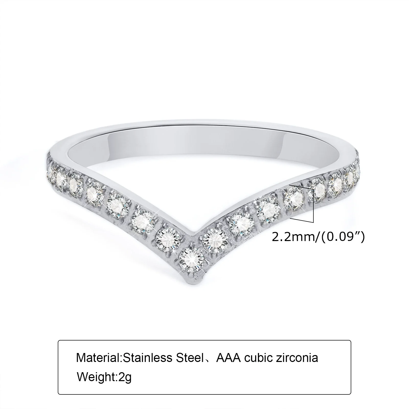 Women's Stainless Steel Geometric Vshaped Zircon Ring Jewelry With Diamond Design - Image 6
