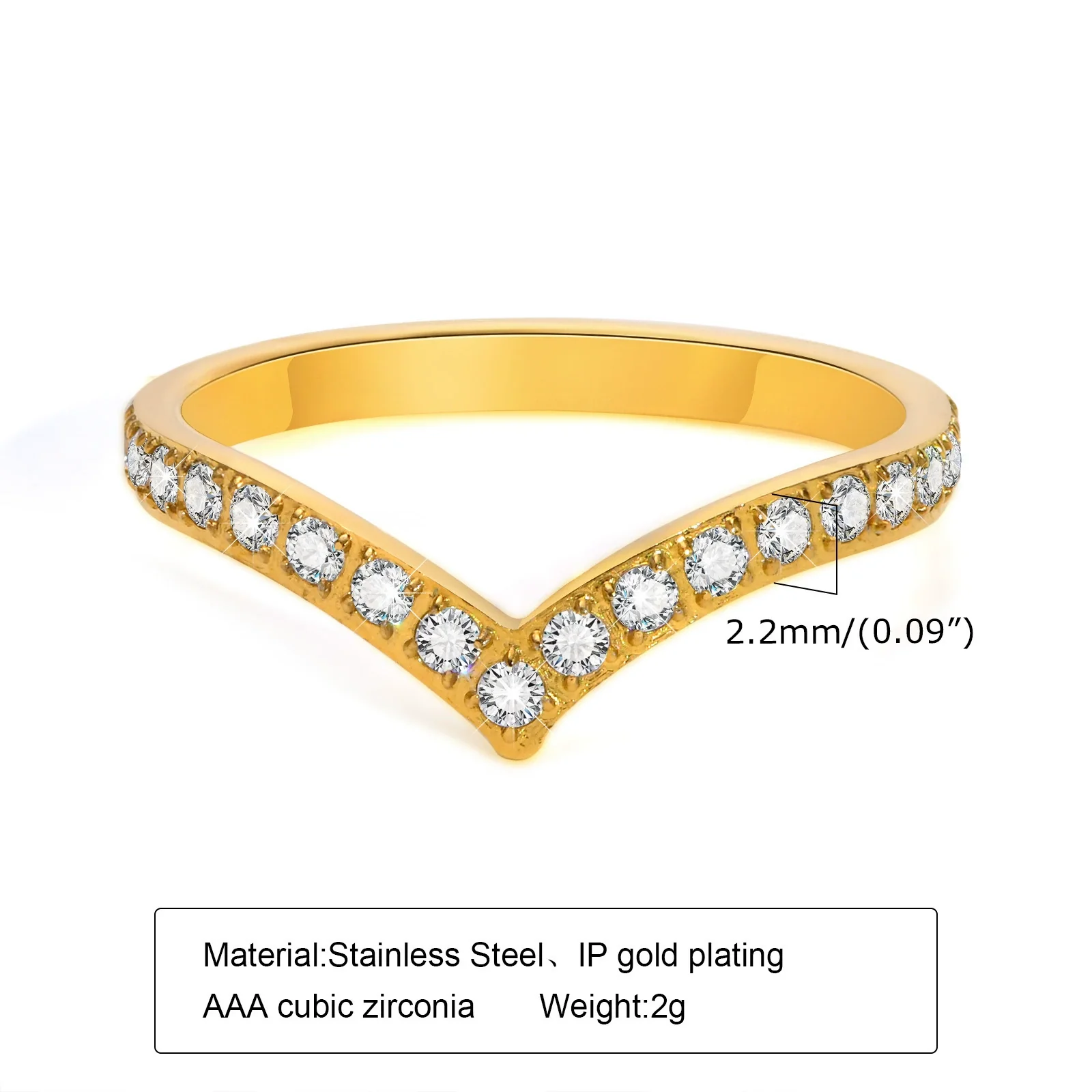 Women's Stainless Steel Geometric Vshaped Zircon Ring Jewelry With Diamond Design - Image 7