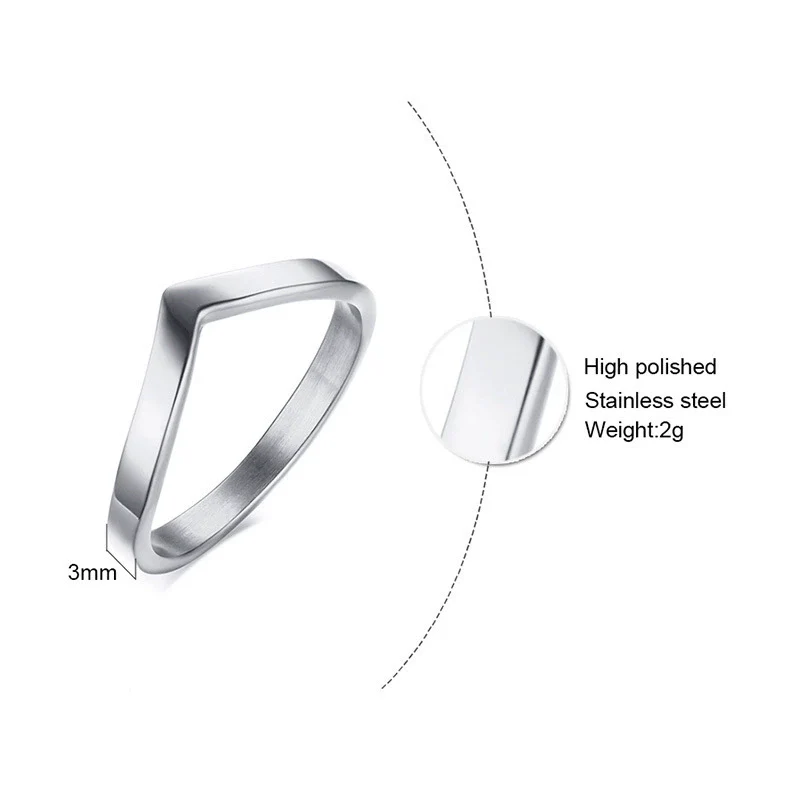 Women's Stainless Steel Geometric Vshaped Zircon Ring Jewelry With Diamond Design - Image 8