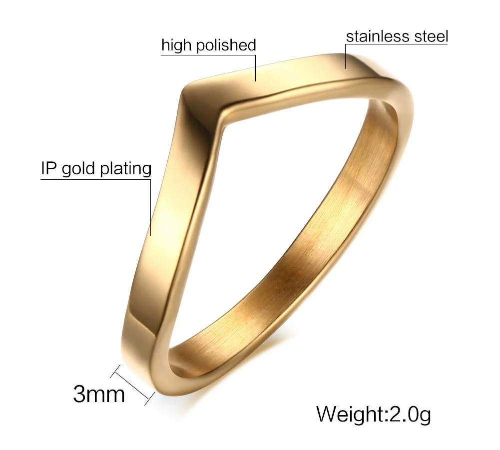 Women's Stainless Steel Geometric Vshaped Zircon Ring Jewelry With Diamond Design - Image 9