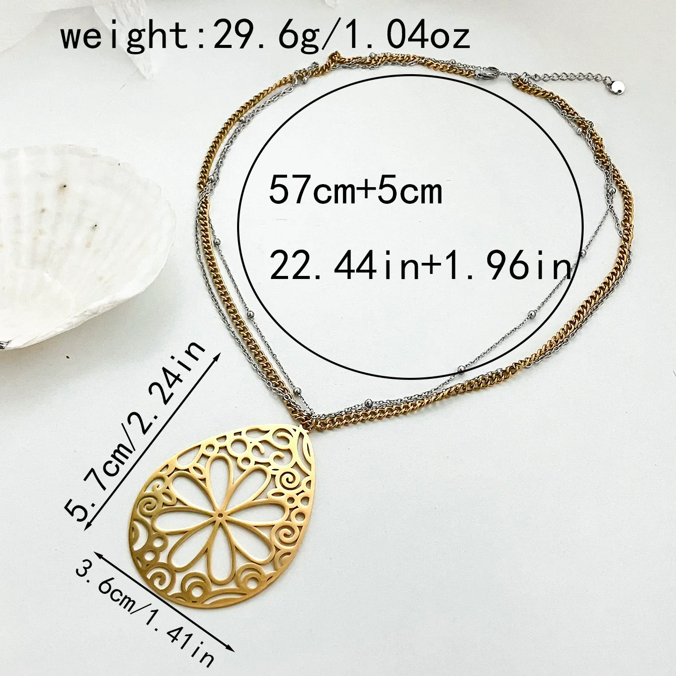 Women's Stainless Steel Gold Plated Jewelry Pearl Ginkgo Leaf Water Drop Flower Pendant Layered Necklace - Image 6